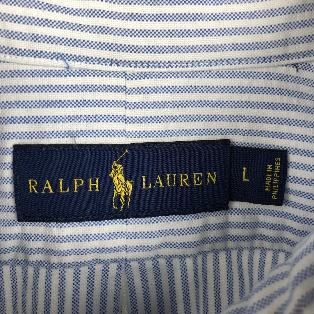 Ralph Lauren long sleeve button down striped shirt, men's size L cotton white type Vintage Second Hand