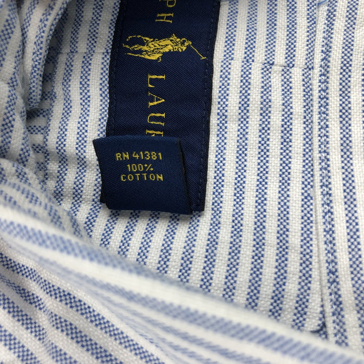 Ralph Lauren long sleeve button down striped shirt, men's size L cotton white type Vintage Second Hand