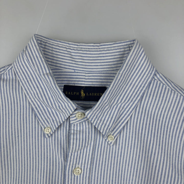 Ralph Lauren long sleeve button down striped shirt, men's size L cotton white type Vintage Second Hand