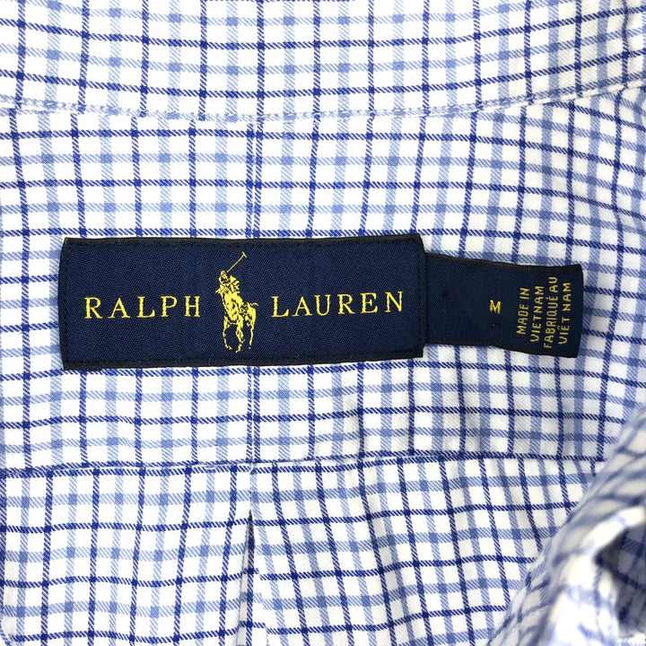 Ralph Lauren long sleeve button down check shirt, men's size M cotton white type Vintage Second Hand