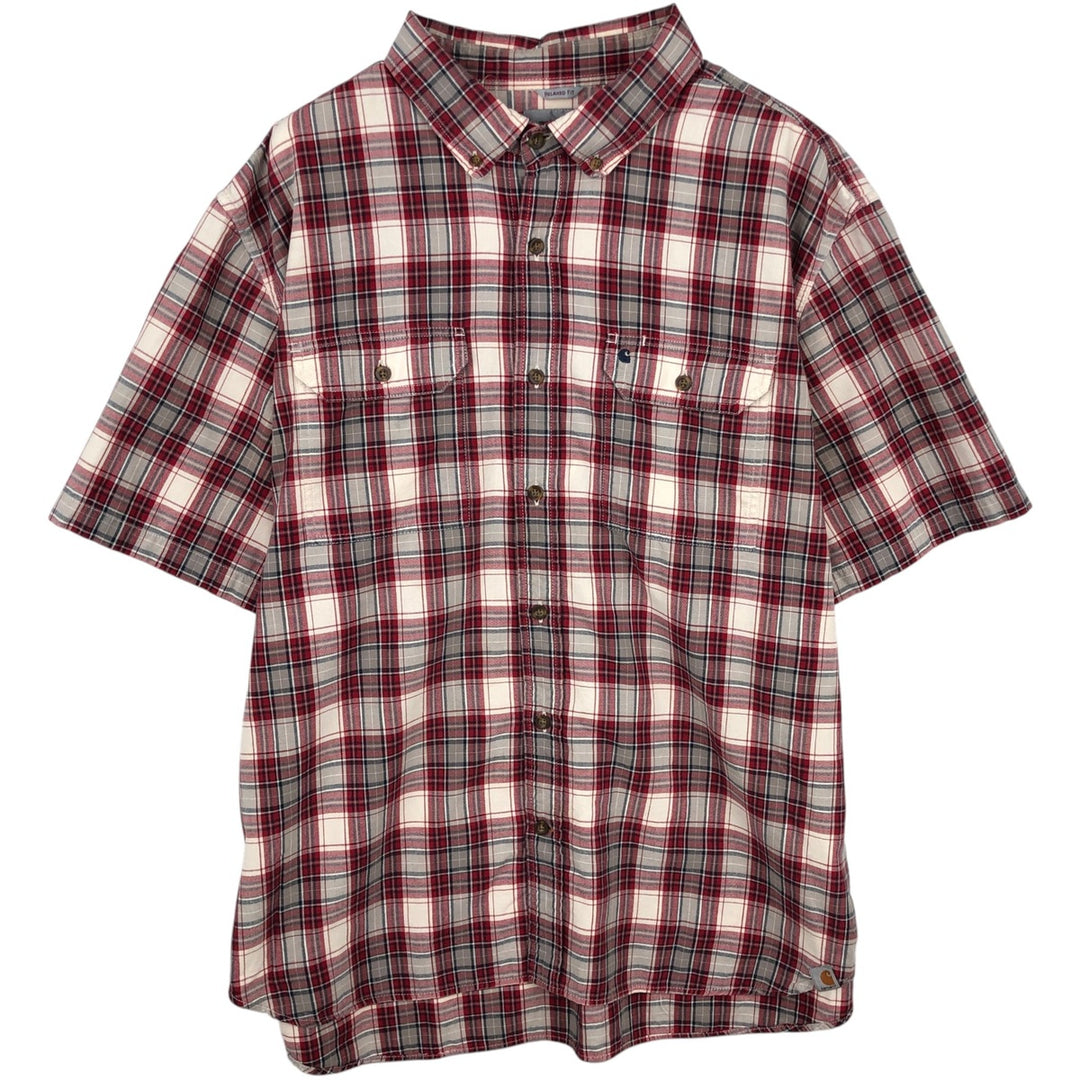 Carhartt Relaxed Fit Short-Sleeve Button-Down Check Shirt, Men's Size XXL (approx.) cotton red type Vintage Second Hand