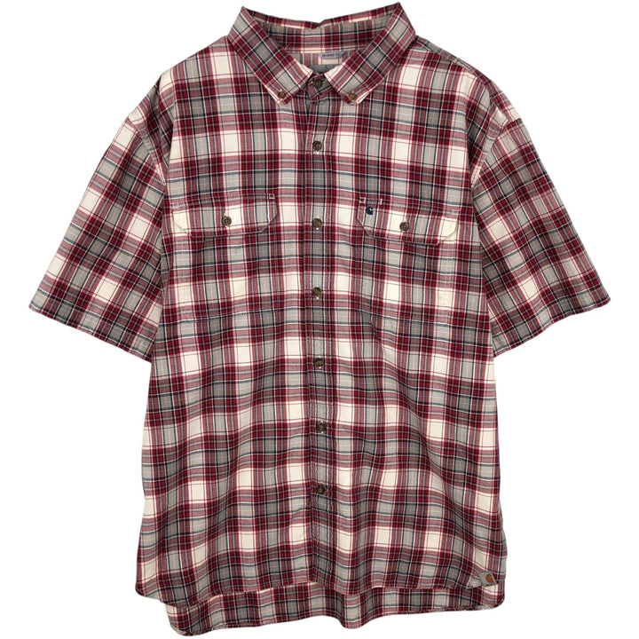 Carhartt Relaxed Fit Short-Sleeve Button-Down Check Shirt, Men's Size XXL (approx.) cotton red type Vintage Second Hand