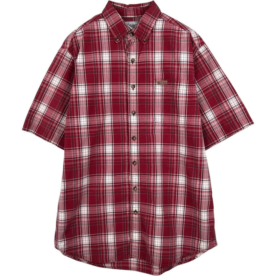 Carhartt Check Pattern Button-down Short Sleeve Work Shirt, Men's Size L cotton red type Vintage Second Hand