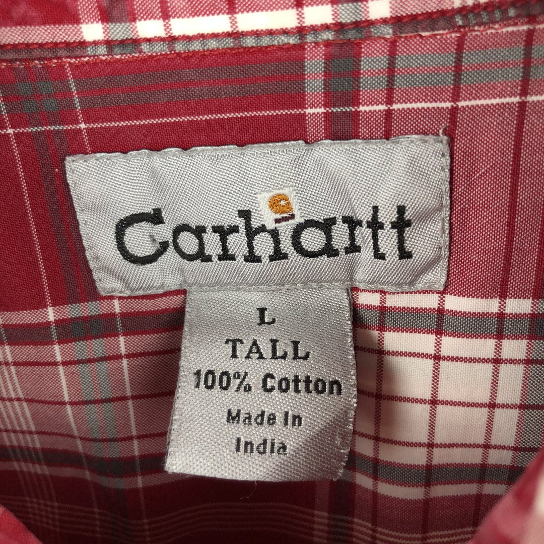Carhartt Check Pattern Button-down Short Sleeve Work Shirt, Men's Size L cotton red type Vintage Second Hand