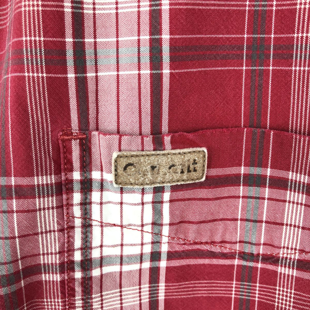Carhartt Check Pattern Button-down Short Sleeve Work Shirt, Men's Size L cotton red type Vintage Second Hand