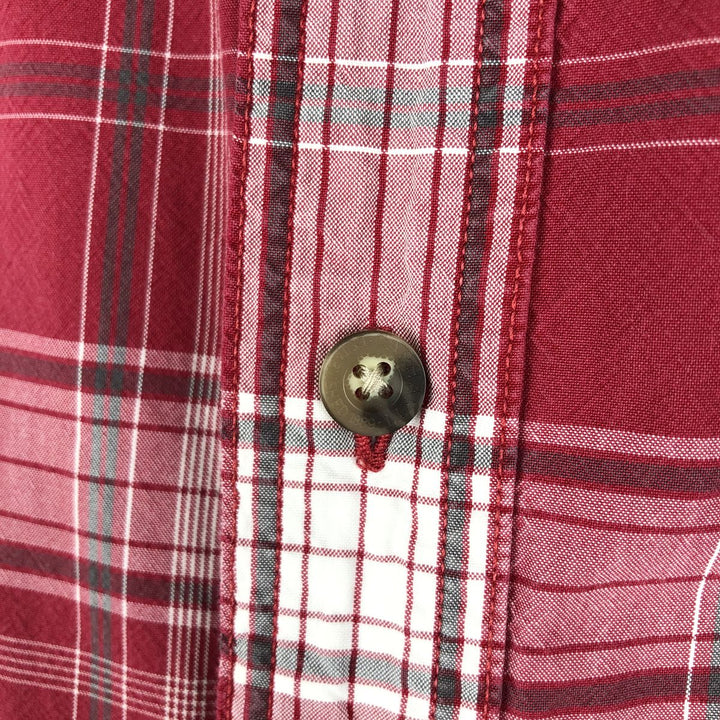 Carhartt Check Pattern Button-down Short Sleeve Work Shirt, Men's Size L cotton red type Vintage Second Hand