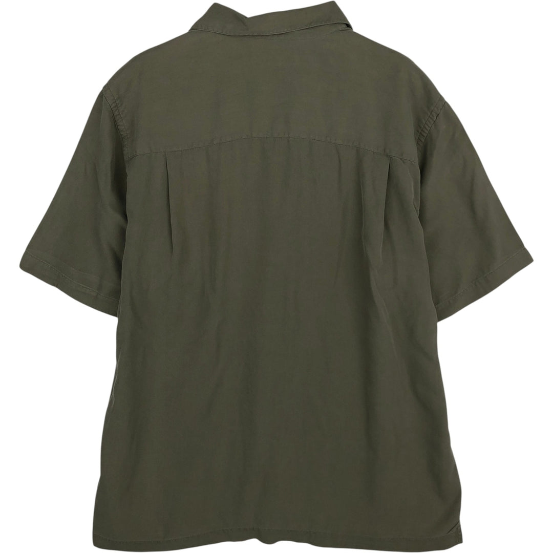 BRANDINI Two-Tone Short-Sleeve Open-Collar Silk Shirt, Boxy Fit, Men's Size M silk green type Vintage Second Hand