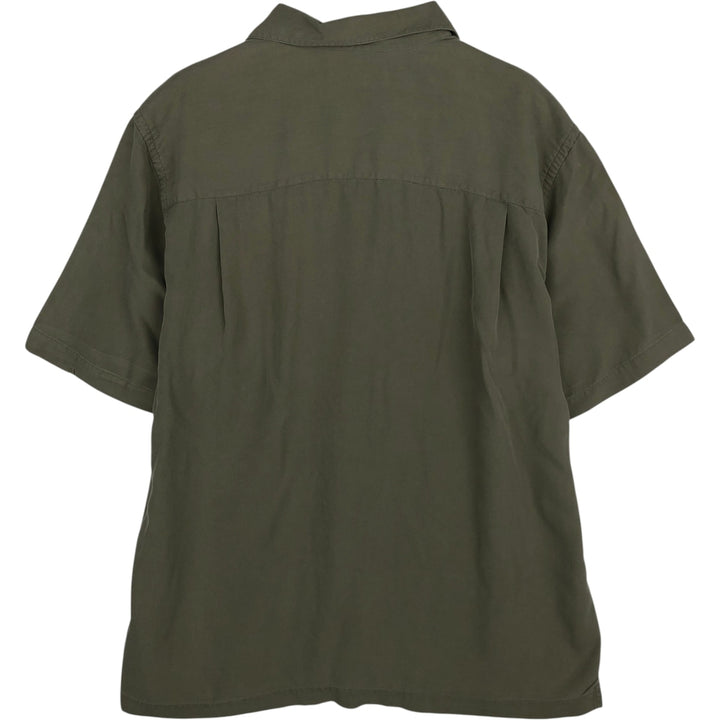 BRANDINI Two-Tone Short-Sleeve Open-Collar Silk Shirt, Boxy Fit, Men's Size M silk green type Vintage Second Hand