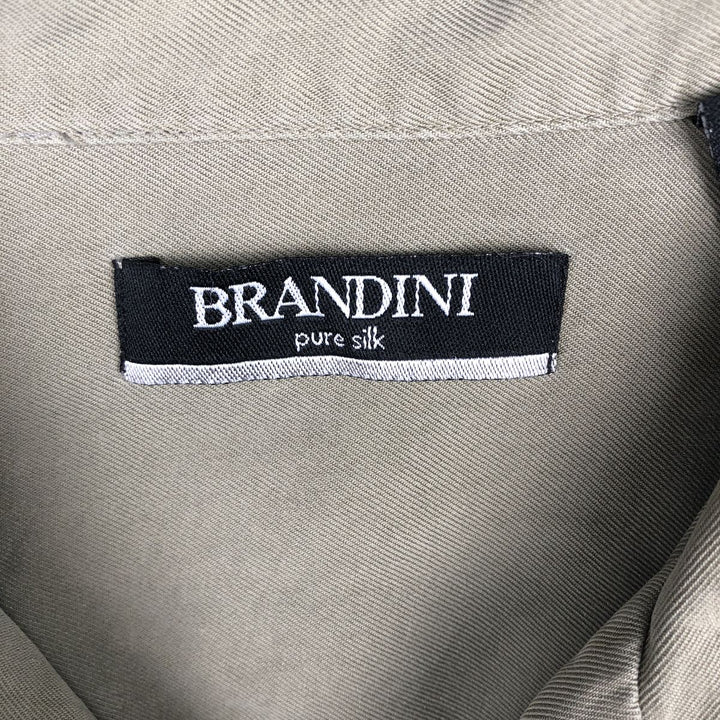 BRANDINI Two-Tone Short-Sleeve Open-Collar Silk Shirt, Boxy Fit, Men's Size M silk green type Vintage Second Hand