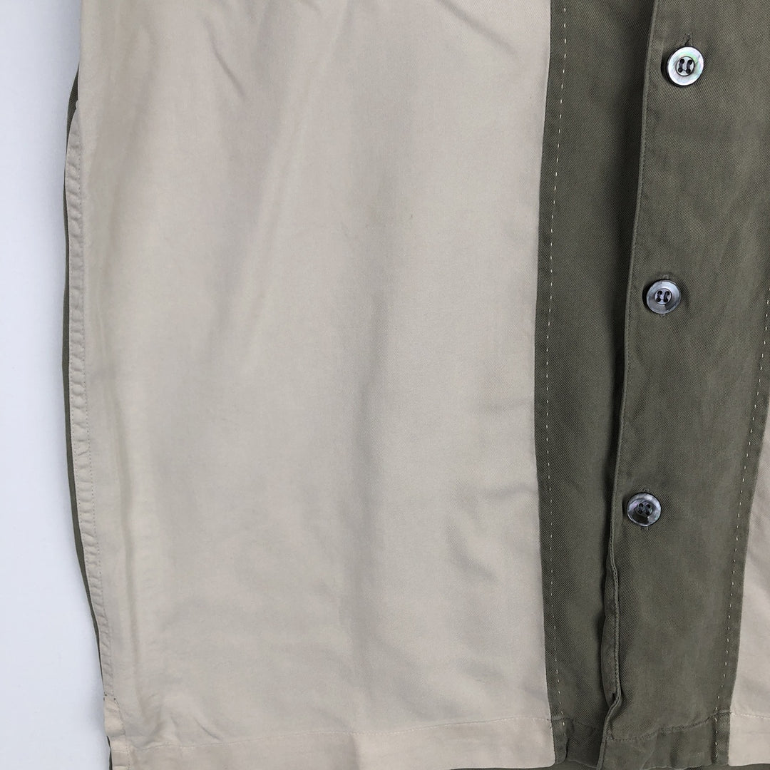 BRANDINI Two-Tone Short-Sleeve Open-Collar Silk Shirt, Boxy Fit, Men's Size M silk green type Vintage Second Hand