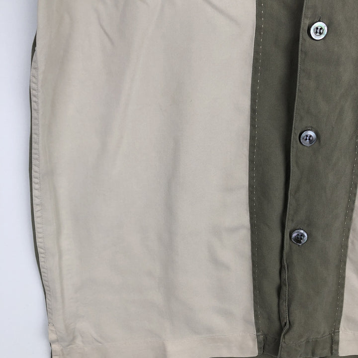 BRANDINI Two-Tone Short-Sleeve Open-Collar Silk Shirt, Boxy Fit, Men's Size M silk green type Vintage Second Hand