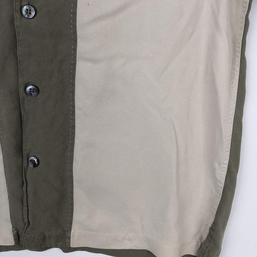 BRANDINI Two-Tone Short-Sleeve Open-Collar Silk Shirt, Boxy Fit, Men's Size M silk green type Vintage Second Hand