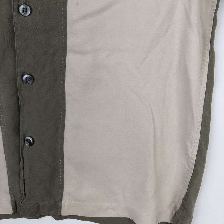 BRANDINI Two-Tone Short-Sleeve Open-Collar Silk Shirt, Boxy Fit, Men's Size M silk green type Vintage Second Hand