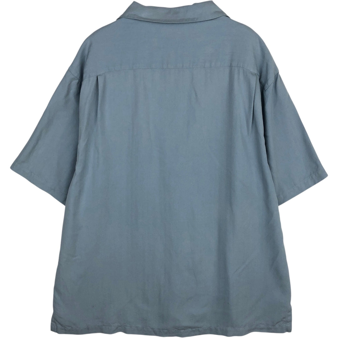 PRONTO UOMO Two-tone Short-Sleeve Open-Collar Silk Shirt, Boxy Fit, Men's Size L (approx.) silk Blue type light blue Vintage Second Hand