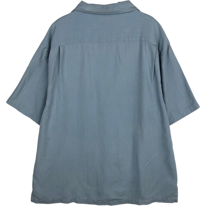 PRONTO UOMO Two-tone Short-Sleeve Open-Collar Silk Shirt, Boxy Fit, Men's Size L (approx.) silk Blue type light blue Vintage Second Hand