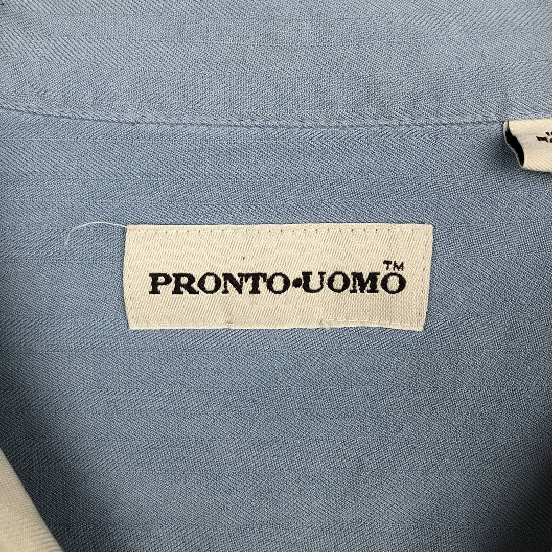PRONTO UOMO Two-tone Short-Sleeve Open-Collar Silk Shirt, Boxy Fit, Men's Size L (approx.) silk Blue type light blue Vintage Second Hand
