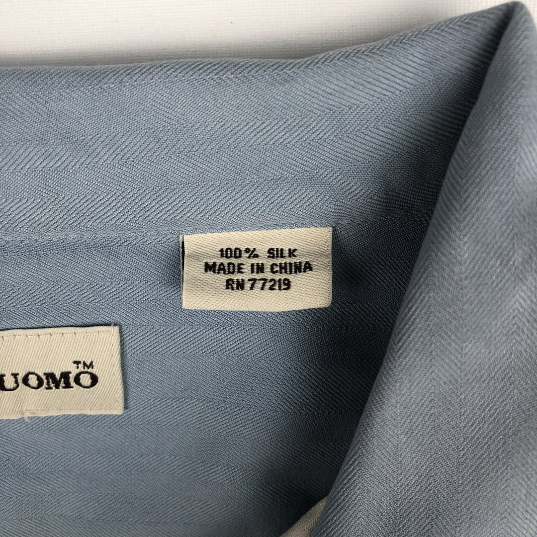 PRONTO UOMO Two-tone Short-Sleeve Open-Collar Silk Shirt, Boxy Fit, Men's Size L (approx.) silk Blue type light blue Vintage Second Hand