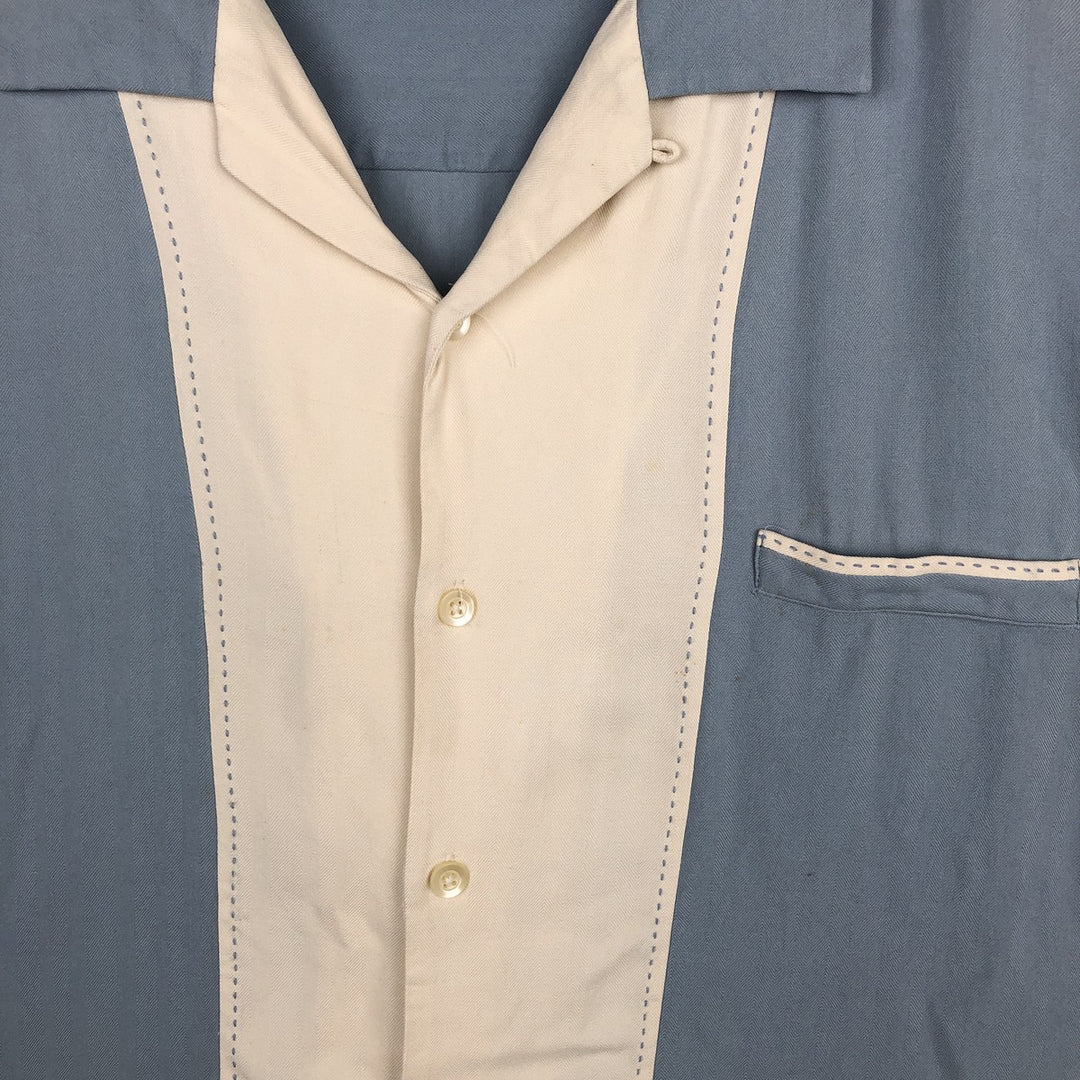 PRONTO UOMO Two-tone Short-Sleeve Open-Collar Silk Shirt, Boxy Fit, Men's Size L (approx.) silk Blue type light blue Vintage Second Hand