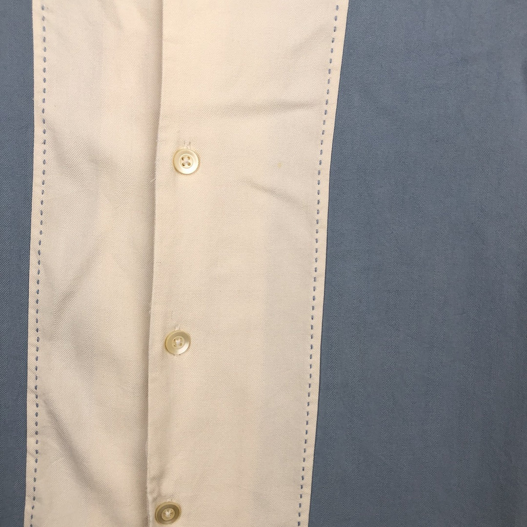 PRONTO UOMO Two-tone Short-Sleeve Open-Collar Silk Shirt, Boxy Fit, Men's Size L (approx.) silk Blue type light blue Vintage Second Hand