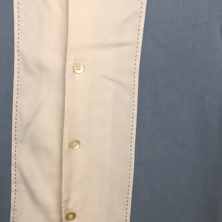 PRONTO UOMO Two-tone Short-Sleeve Open-Collar Silk Shirt, Boxy Fit, Men's Size L (approx.) silk Blue type light blue Vintage Second Hand