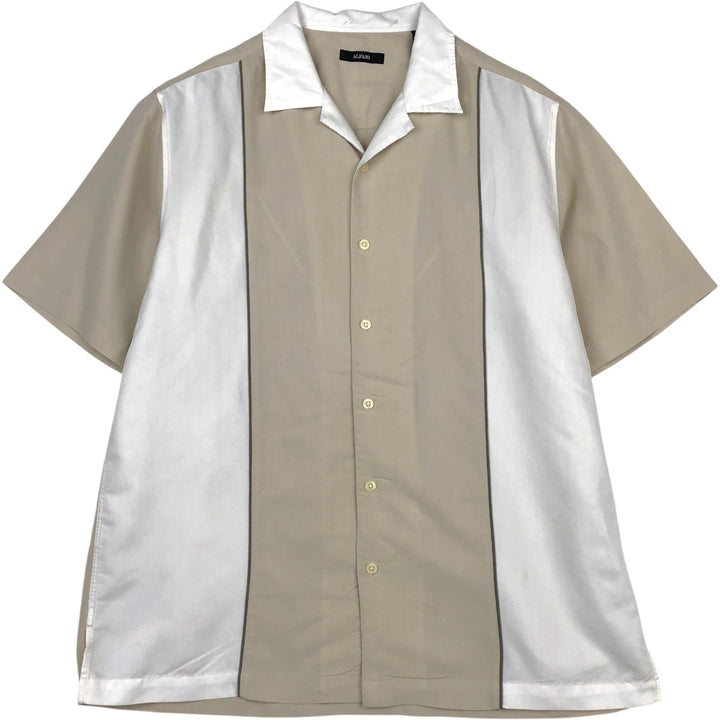 ALFANI Two-Tone Short-Sleeve Open-Collar Rayon Shirt, Boxy Fit, Men's Size M (approx.) Modal unbleached Vintage Second Hand