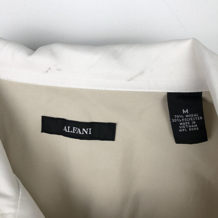 ALFANI Two-Tone Short-Sleeve Open-Collar Rayon Shirt, Boxy Fit, Men's Size M (approx.) Modal unbleached Vintage Second Hand