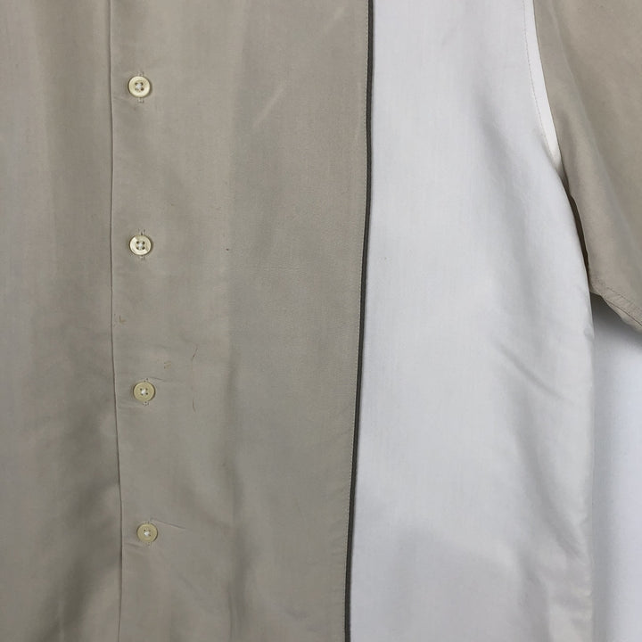 ALFANI Two-Tone Short-Sleeve Open-Collar Rayon Shirt, Boxy Fit, Men's Size M (approx.) Modal unbleached Vintage Second Hand
