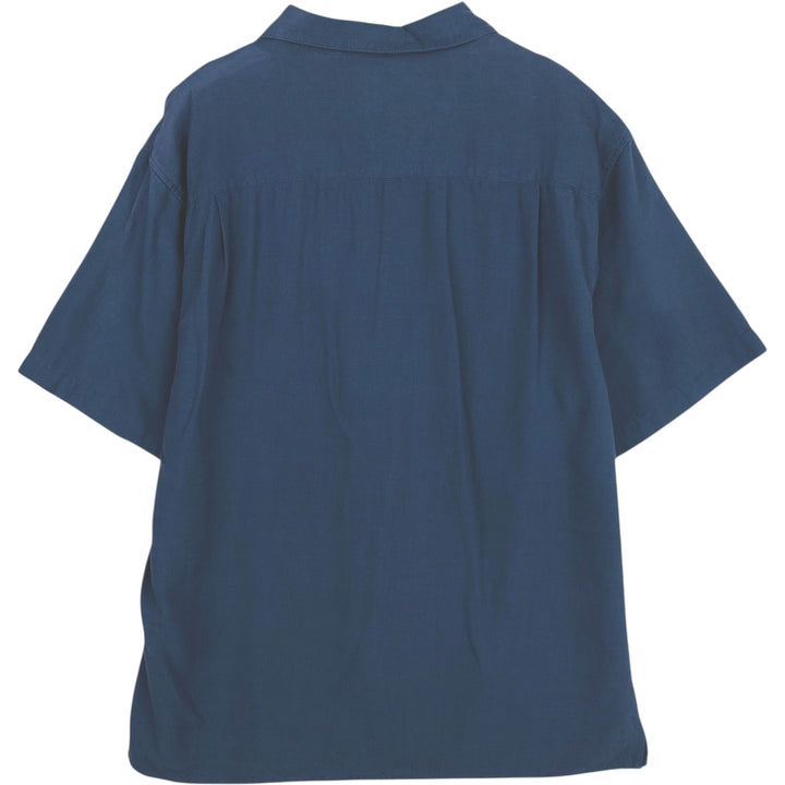 Vintage Silk Two-Tone Short Sleeve Open Collar Silk Shirt, Men's Size L silk blue type Vintage Second Hand