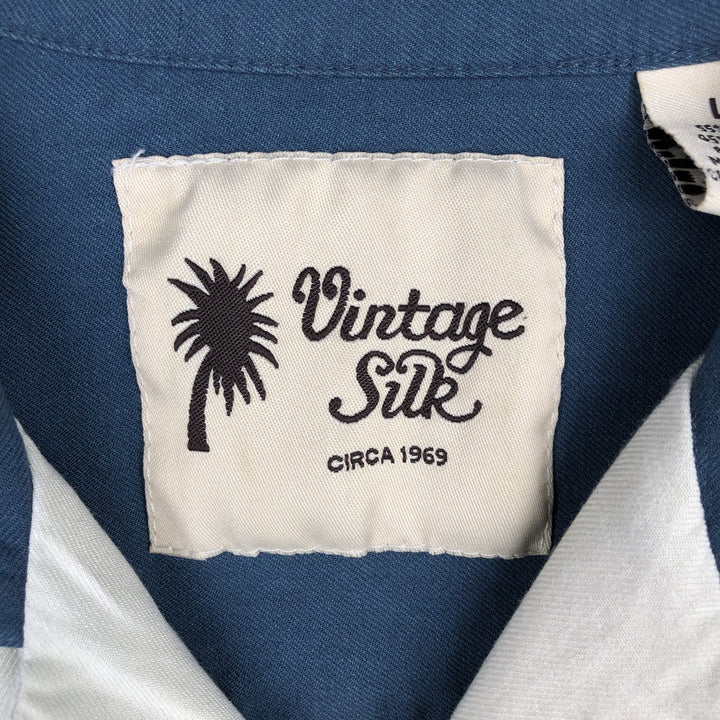 Vintage Silk Two-Tone Short Sleeve Open Collar Silk Shirt, Men's Size L silk blue type Vintage Second Hand