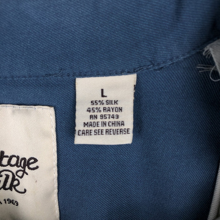 Vintage Silk Two-Tone Short Sleeve Open Collar Silk Shirt, Men's Size L silk blue type Vintage Second Hand