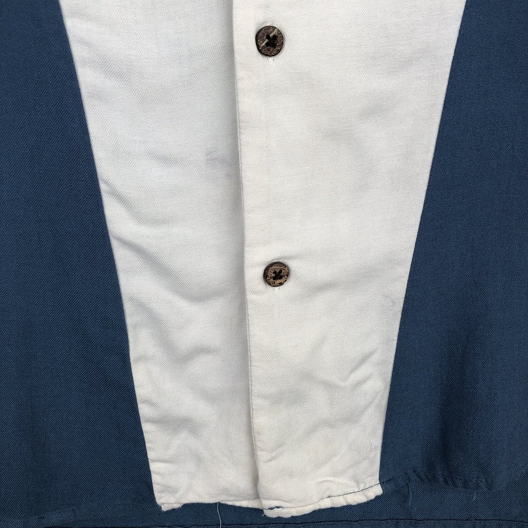 Vintage Silk Two-Tone Short Sleeve Open Collar Silk Shirt, Men's Size L silk blue type Vintage Second Hand