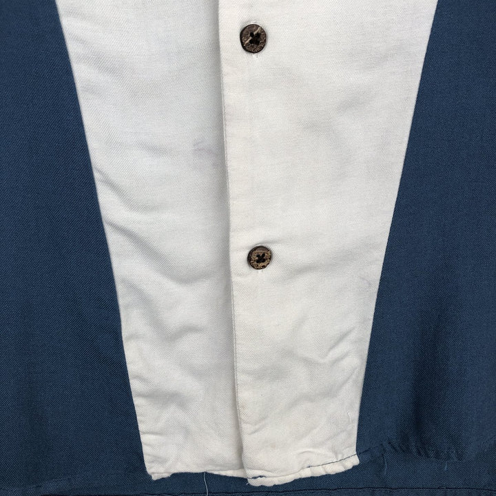 Vintage Silk Two-Tone Short Sleeve Open Collar Silk Shirt, Men's Size L silk blue type Vintage Second Hand