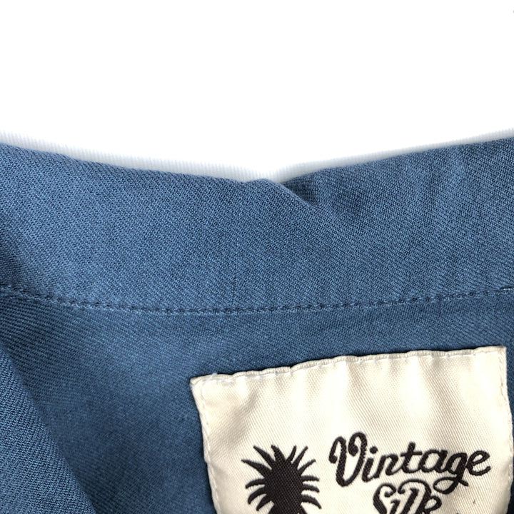 Vintage Silk Two-Tone Short Sleeve Open Collar Silk Shirt, Men's Size L silk blue type Vintage Second Hand