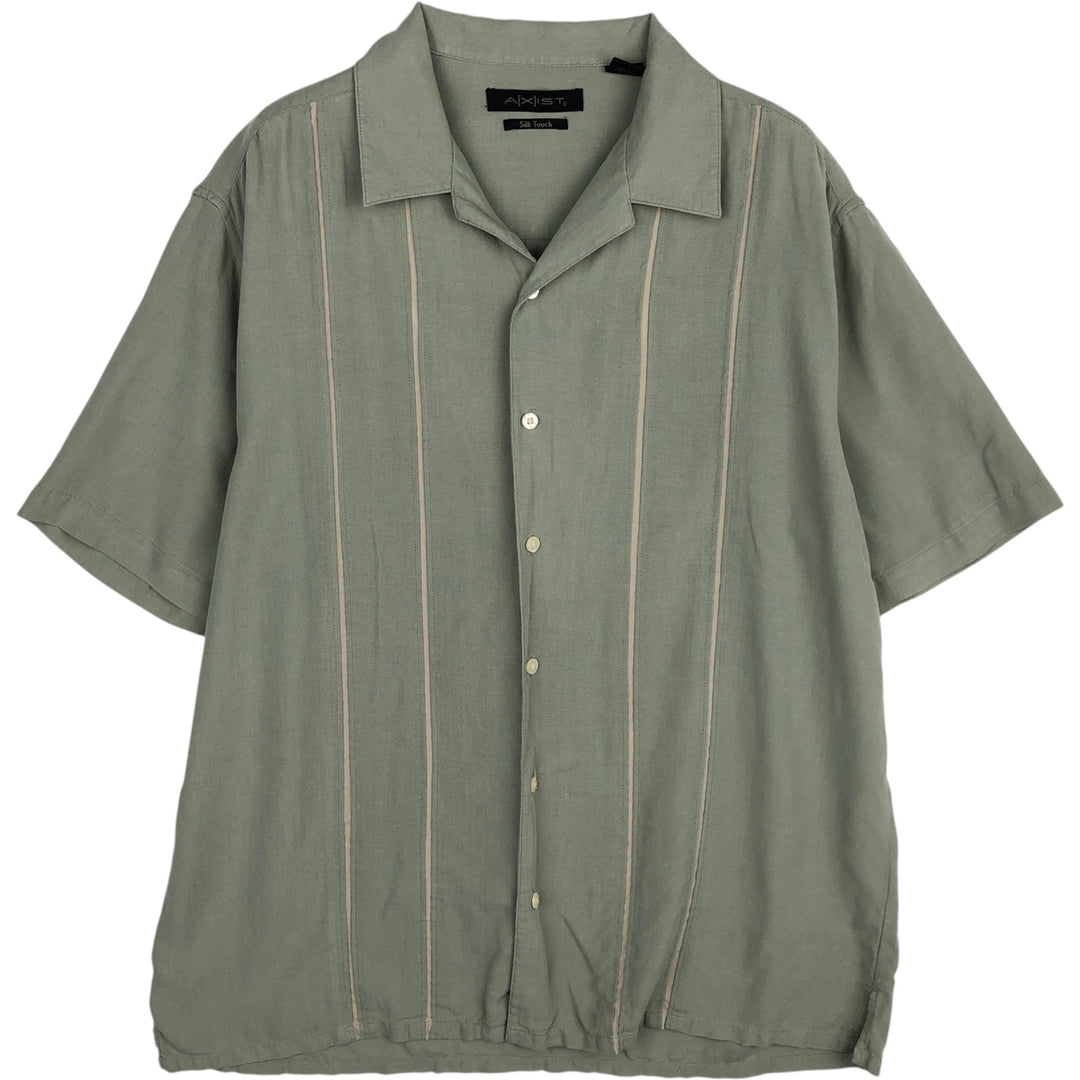 AXIST Short Sleeve Open Collar Silk Shirt, Box Shirt, Men's Size L silk green type Vintage Second Hand