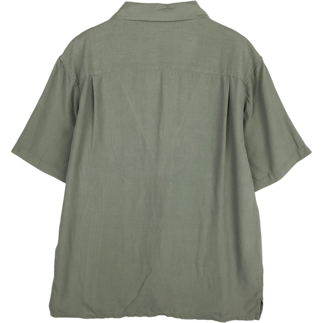 AXIST Short Sleeve Open Collar Silk Shirt, Box Shirt, Men's Size L silk green type Vintage Second Hand