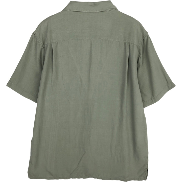 AXIST Short Sleeve Open Collar Silk Shirt, Box Shirt, Men's Size L silk green type Vintage Second Hand