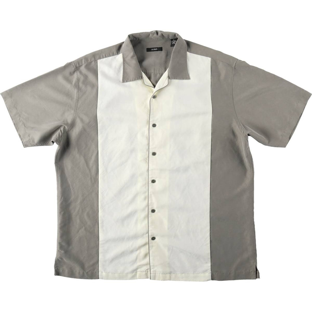 ALFANI Two-Tone Short-Sleeve Open-Collar Rayon Shirt, Boxy Fit, Men's Size XL (approx.) Modal Khaki type Vintage Second Hand