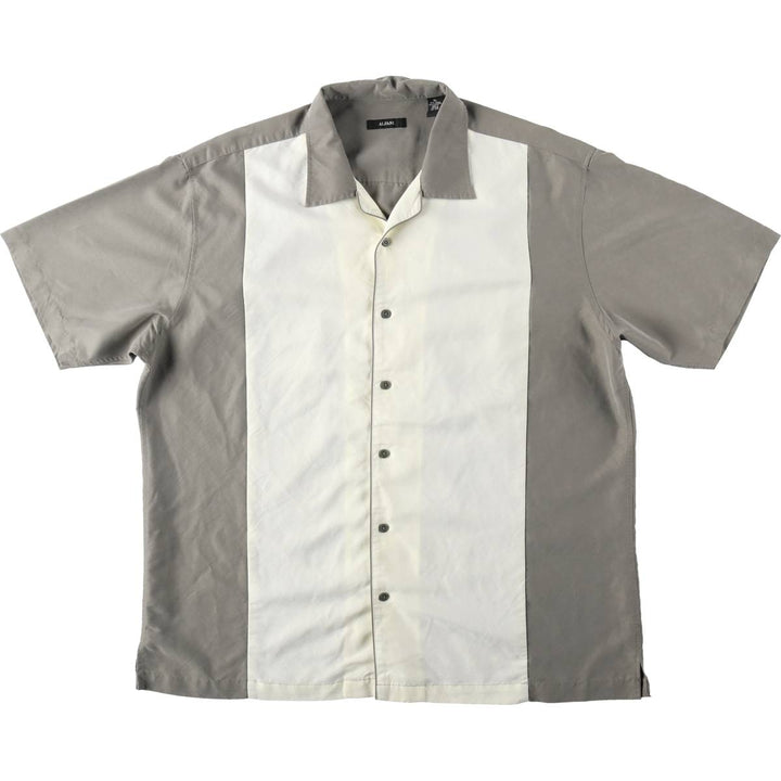 ALFANI Two-Tone Short-Sleeve Open-Collar Rayon Shirt, Boxy Fit, Men's Size XL (approx.) Modal Khaki type Vintage Second Hand