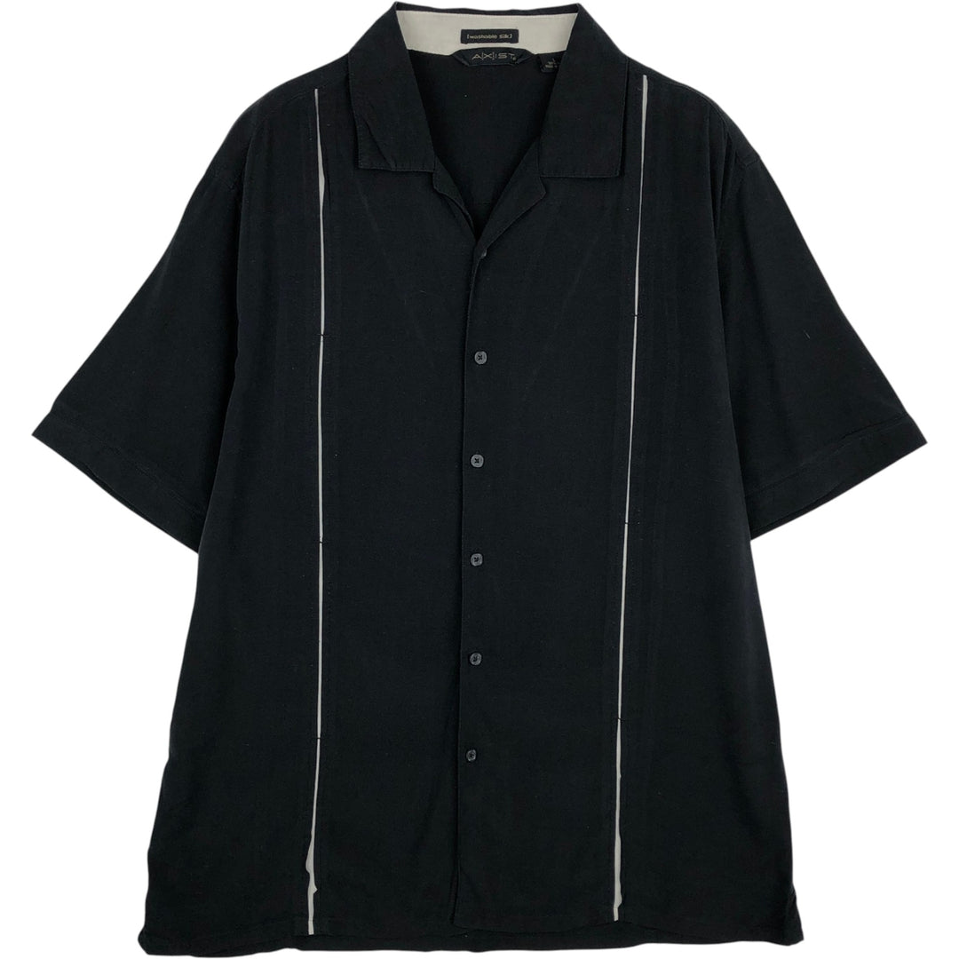 AXIST Short Sleeve Open Collar Silk Shirt, Box Shirt, Men's Size L silk black type Vintage Second Hand