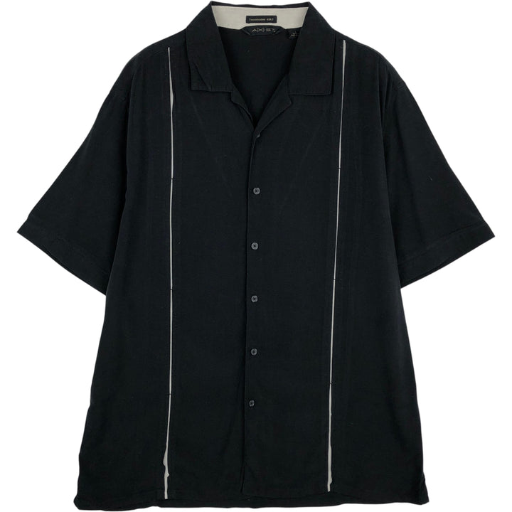 AXIST Short Sleeve Open Collar Silk Shirt, Box Shirt, Men's Size L silk black type Vintage Second Hand
