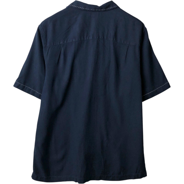 Paradise Collection Short-Sleeve Two-Tone Shirt, Men's Size M (Equivalent), Open Collar, Boxy Shirt silk navy blue type Vintage Second Hand