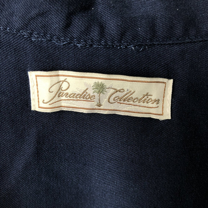 Paradise Collection Short-Sleeve Two-Tone Shirt, Men's Size M (Equivalent), Open Collar, Boxy Shirt silk navy blue type Vintage Second Hand