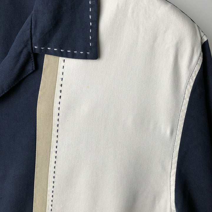Paradise Collection Short-Sleeve Two-Tone Shirt, Men's Size M (Equivalent), Open Collar, Boxy Shirt silk navy blue type Vintage Second Hand
