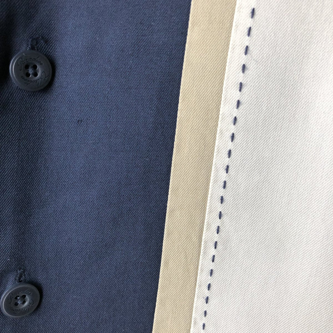 Paradise Collection Short-Sleeve Two-Tone Shirt, Men's Size M (Equivalent), Open Collar, Boxy Shirt silk navy blue type Vintage Second Hand
