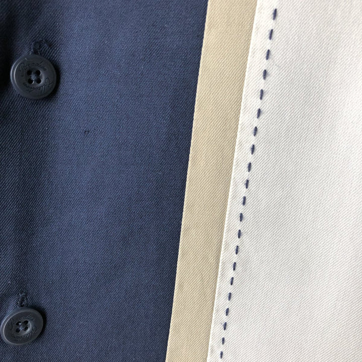 Paradise Collection Short-Sleeve Two-Tone Shirt, Men's Size M (Equivalent), Open Collar, Boxy Shirt silk navy blue type Vintage Second Hand