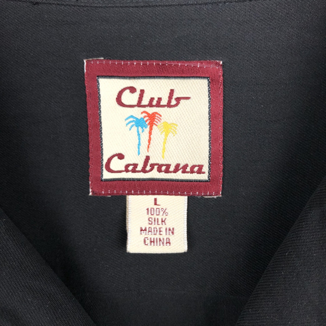 Club Cabana Diamond Pattern Two-Tone Short-Sleeve Open Collar Silk Shirt, Boxy Shirt, Men's Size L (approx.) silk black type Vintage Second Hand