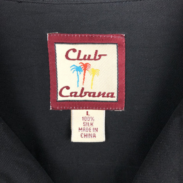 Club Cabana Diamond Pattern Two-Tone Short-Sleeve Open Collar Silk Shirt, Boxy Shirt, Men's Size L (approx.) silk black type Vintage Second Hand