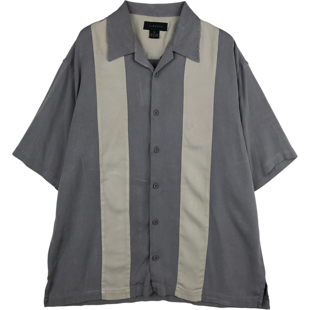 Toscano Two-Tone Short-Sleeve Open-Collar Silk Shirt, Boxy Fit, Men's Size XL (approx.) silk gray type Vintage Second Hand