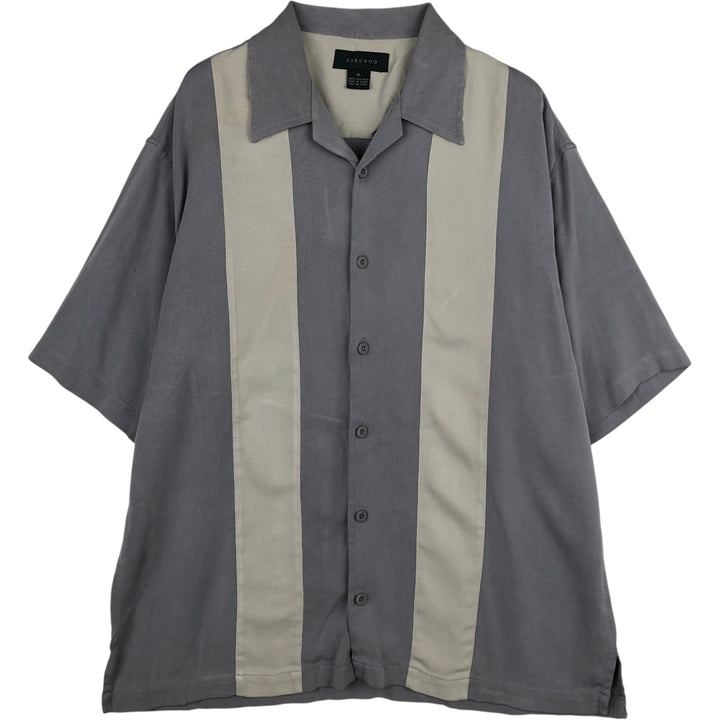 Toscano Two-Tone Short-Sleeve Open-Collar Silk Shirt, Boxy Fit, Men's Size XL (approx.) silk gray type Vintage Second Hand