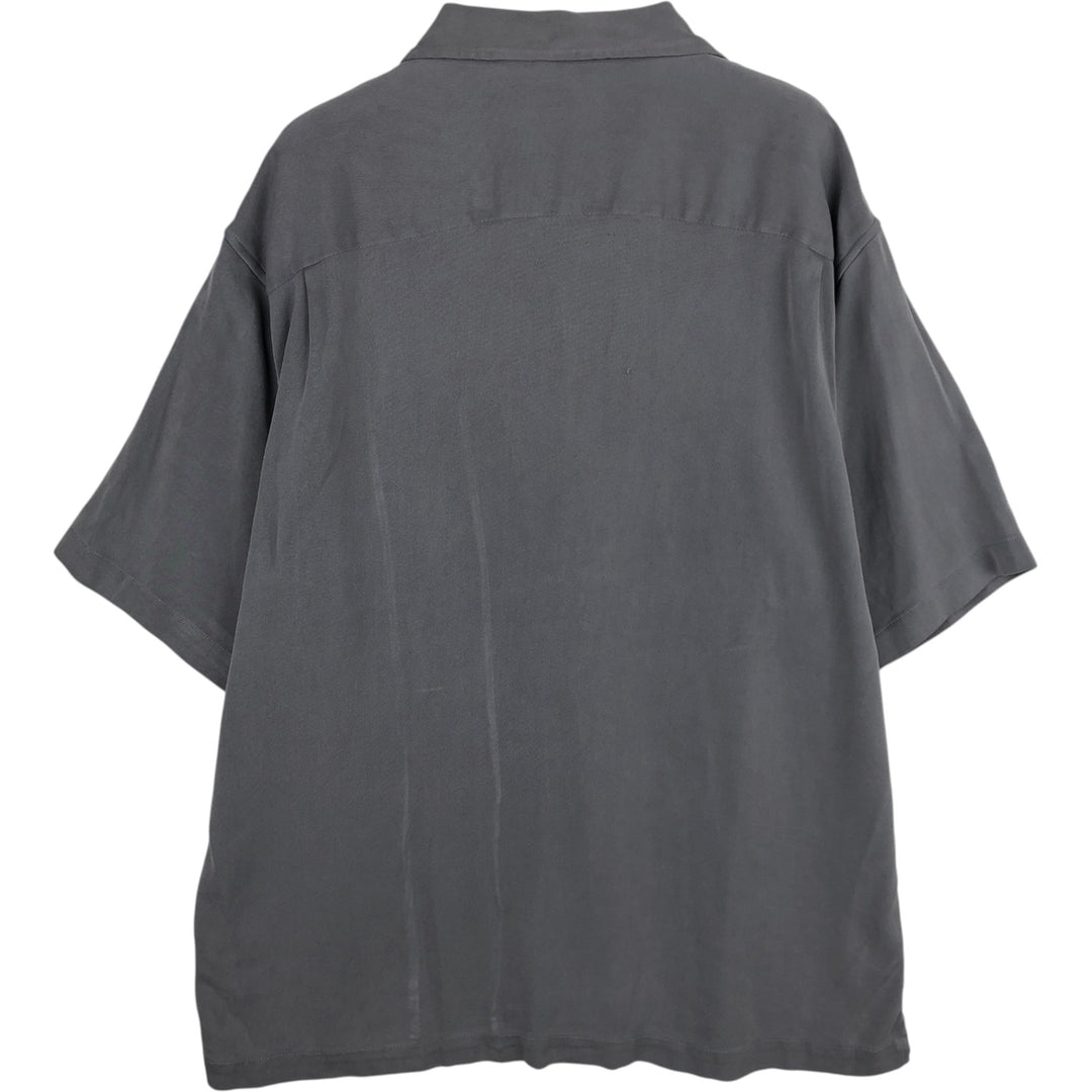 Toscano Two-Tone Short-Sleeve Open-Collar Silk Shirt, Boxy Fit, Men's Size XL (approx.) silk gray type Vintage Second Hand